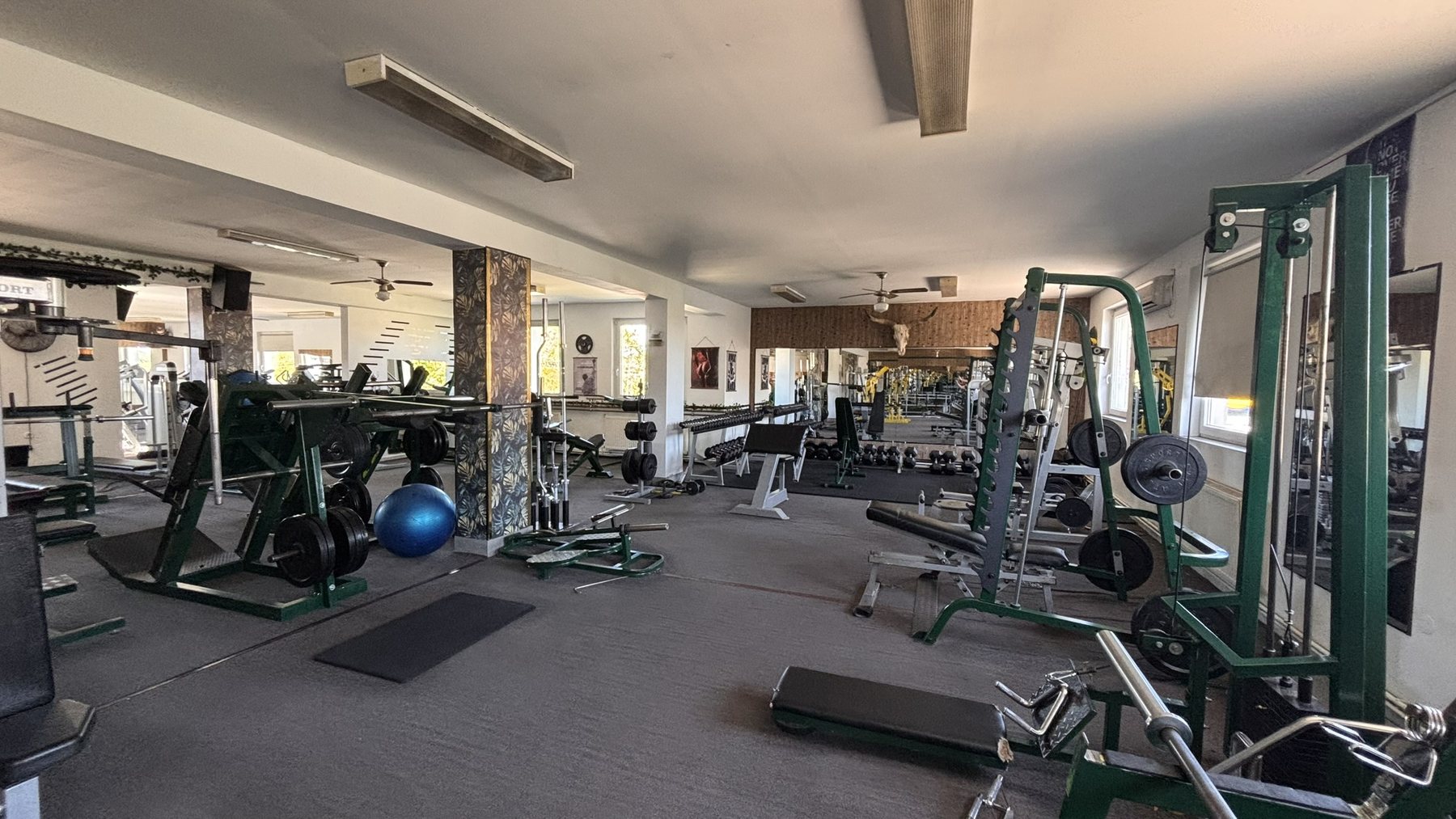 Súlyzók és erősítő gépek a Bull’s Gym edzőterében